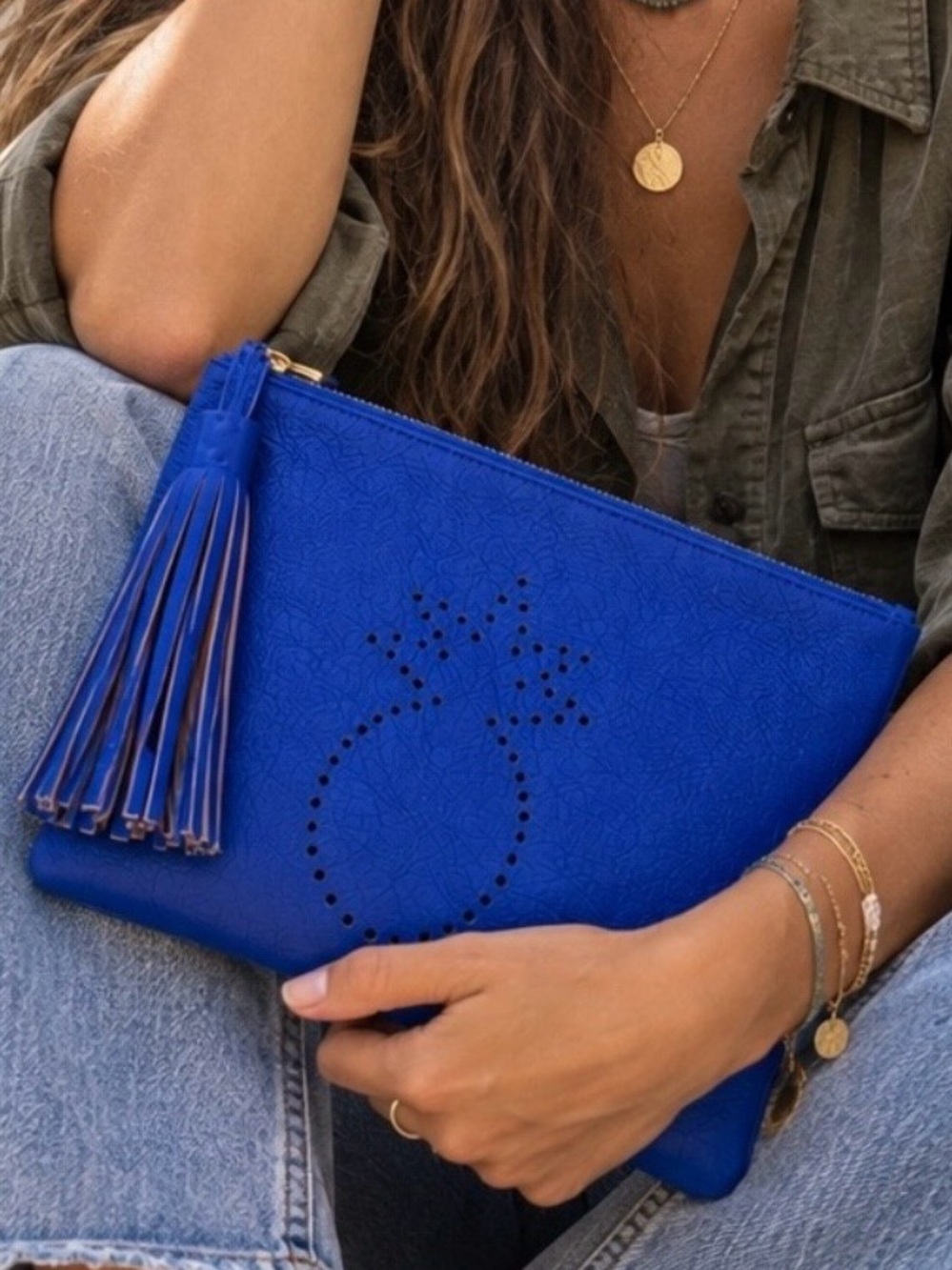 NWT | Tommy Bahama Cobalt Leather Pineapple Clutch